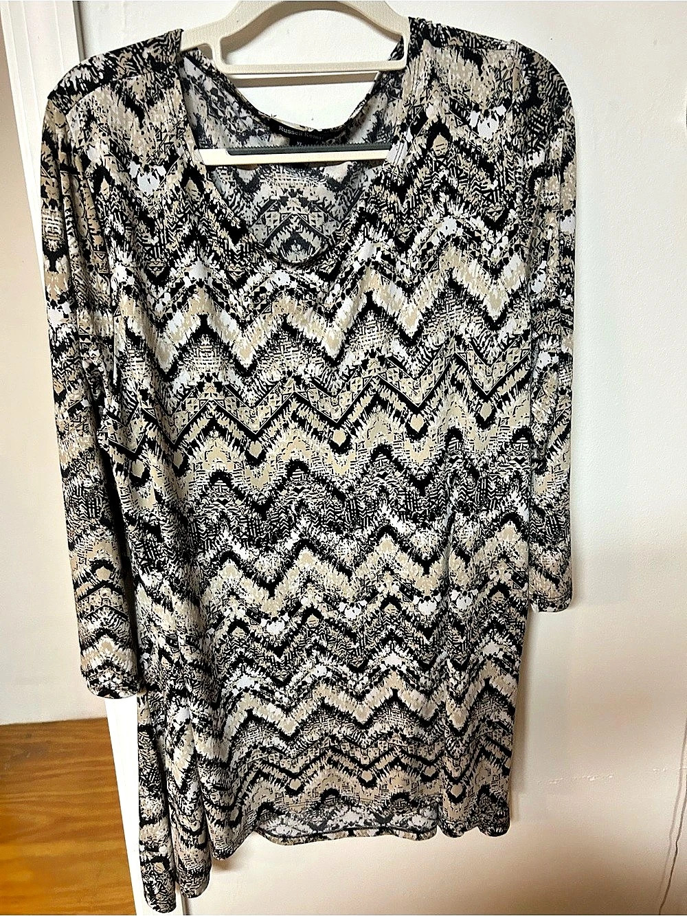 Russell Kemp Geometric Long Sleeve Tunic in Black & White XL NWT